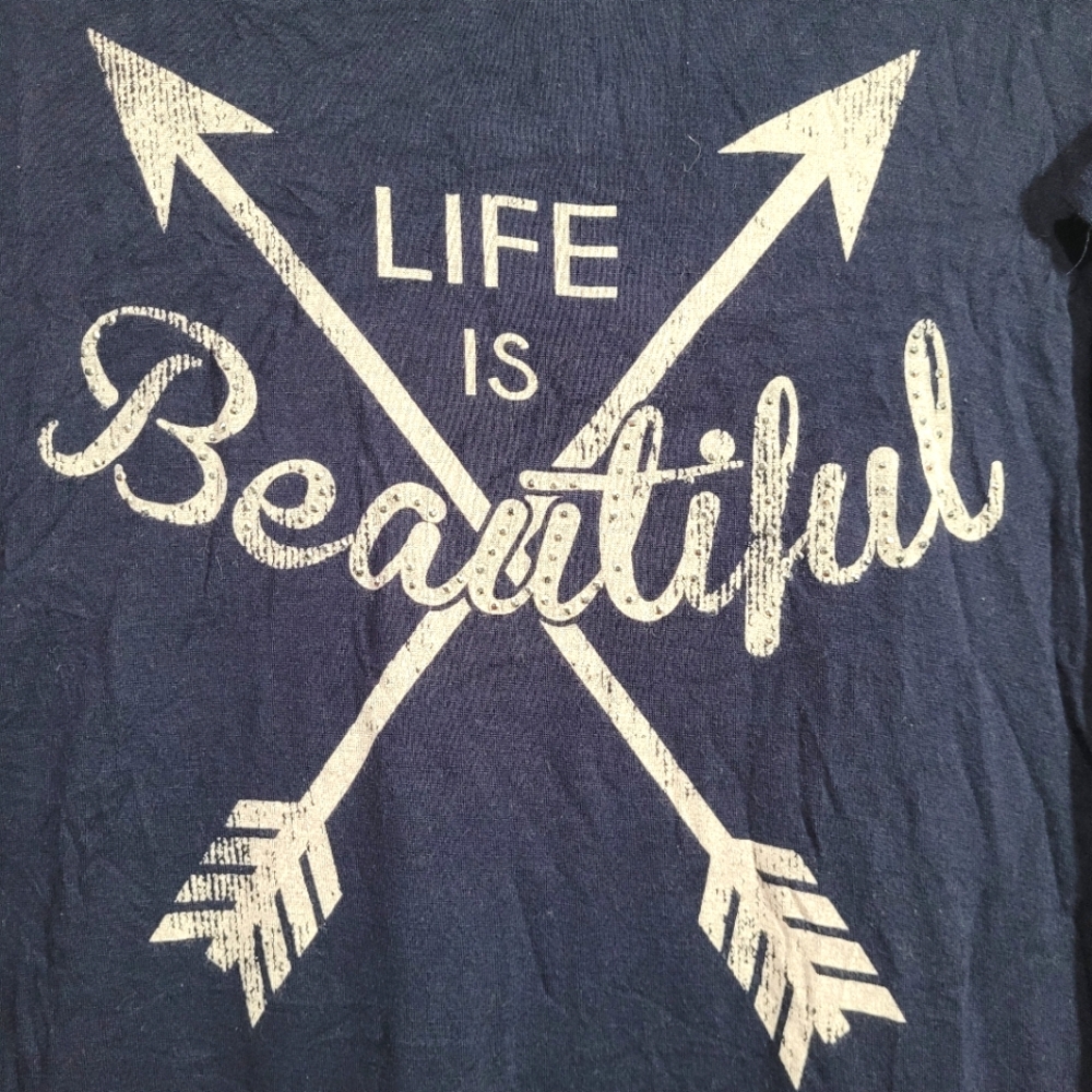 MccnChild "Life Is Beautiful" Long Navy Blue Women's T-Shirt